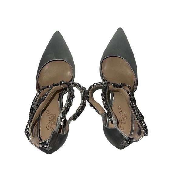 Jewel Badgley Mischka Jazmine Gray Silver Glitter Satin Evening Pump Heels Sz 8 - Picture 4 of 11